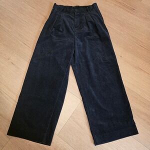 Muji Pants Womens M Black Corduroy Wide Leg Pleated Modest Japandi Minimalist